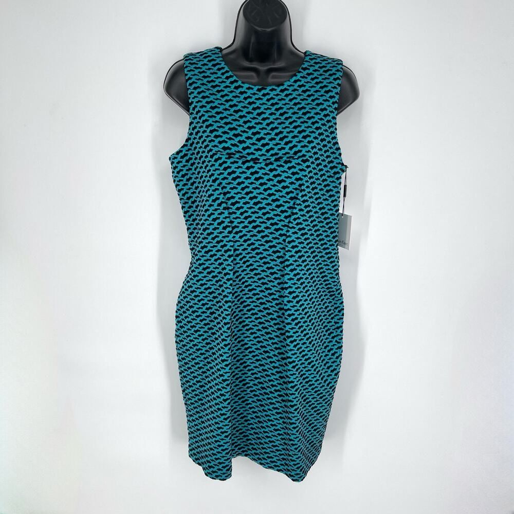 Calvin Klein NEW Sleeveless Sheath Dress Sz 10 Lagoon Teal Black Pleats Zip Back